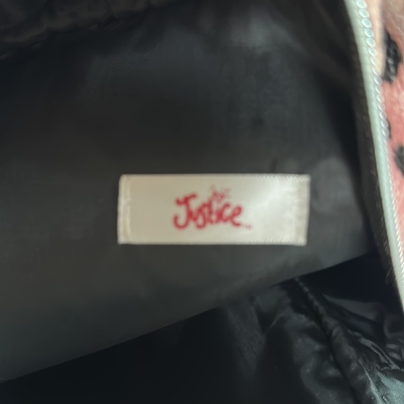 Justice Pink/Black/White Animal Print w/Pom Pom Backpack Faux Fur - Picture 10 of 10